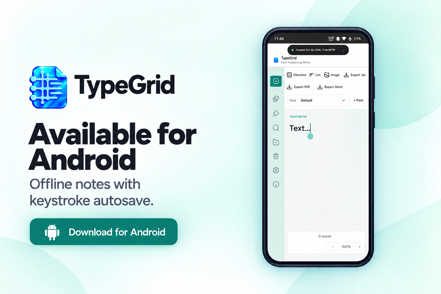 TypeGrid Available for Android Offline Notes